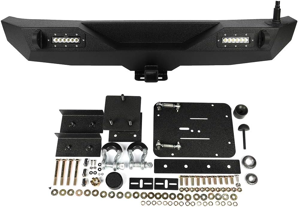 Black Rear Bumper with Tire Carrier and LED Lights C4381