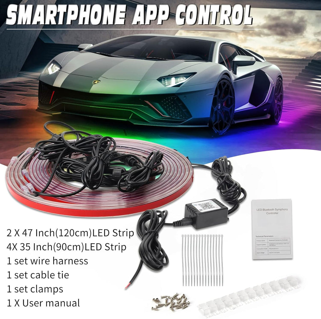6PCS Dimmable RGB Car Underglow Lights with APP Control C348