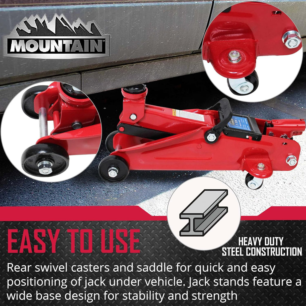 2 Ton Trolley Jack and Jack Stand Combo, Heavy Duty Steel, 4,000 LBS. Capacity B19418