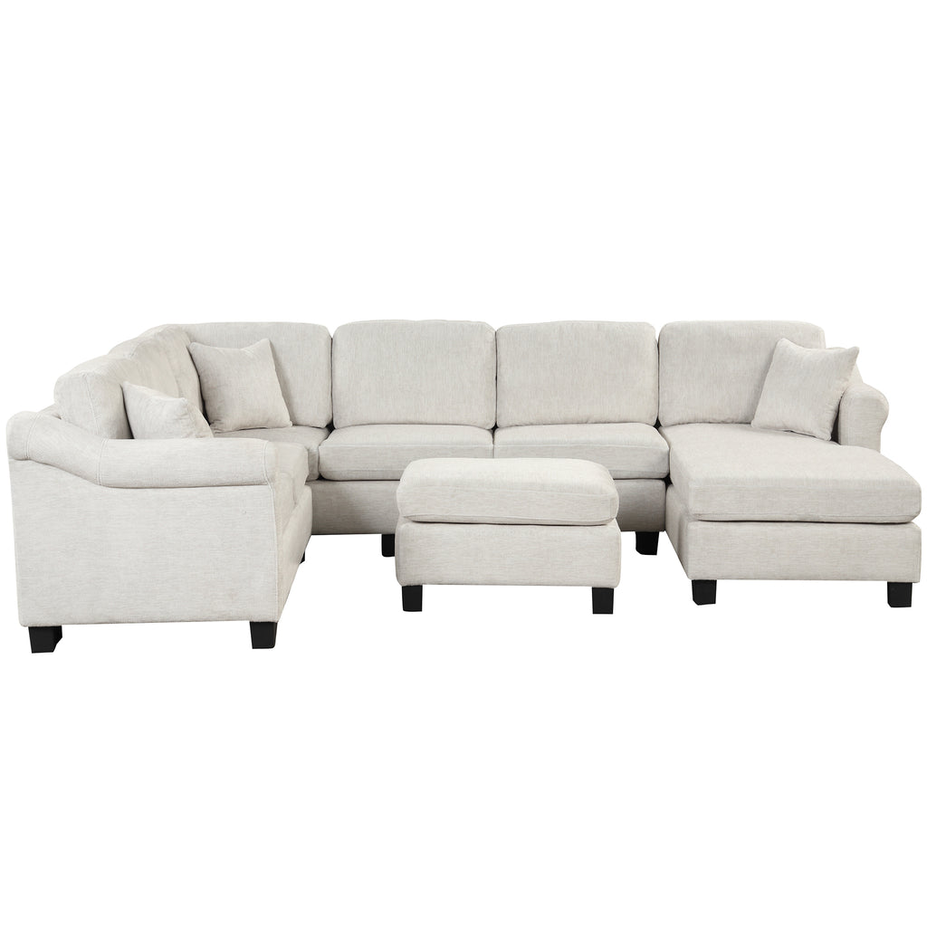 White Velvet Sectional Sofa with Ottoman T2114