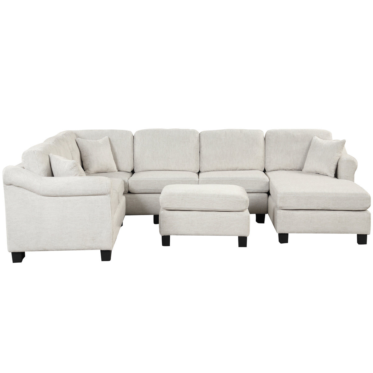 White Velvet Sectional Sofa with Ottoman T2114