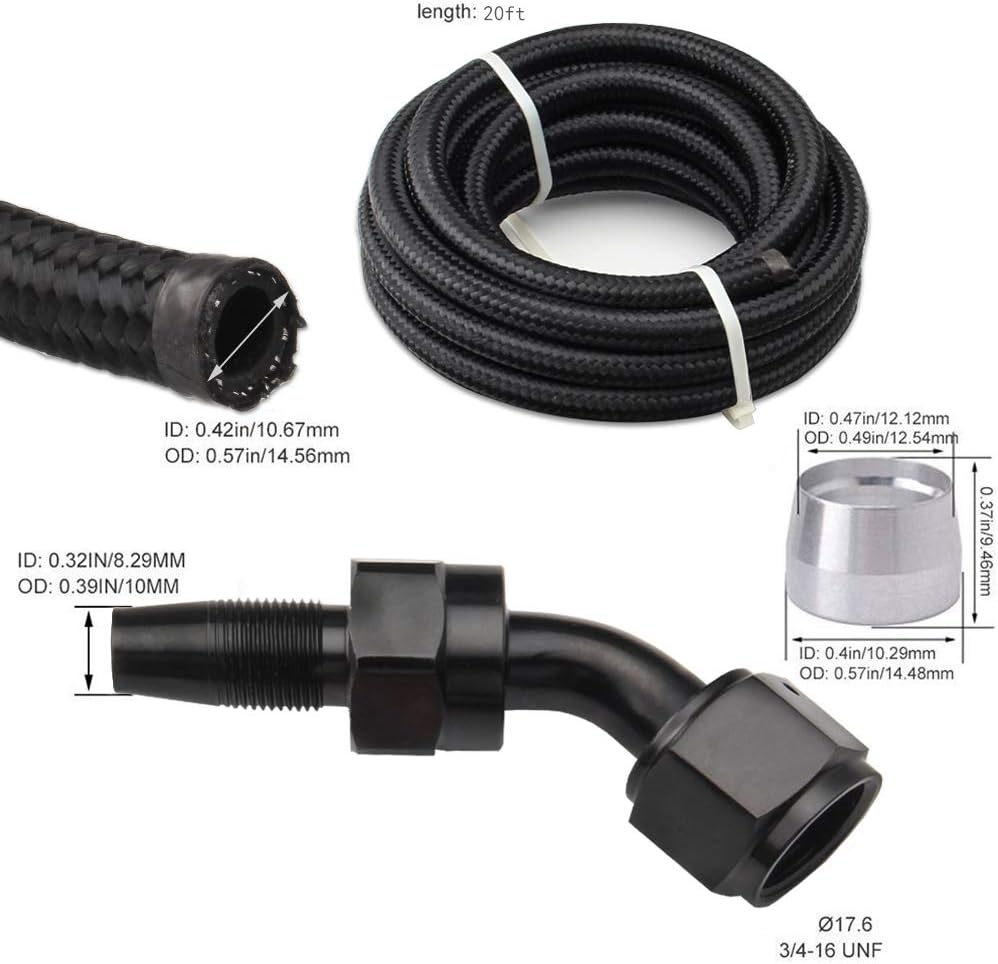 Nylon Braided 1/4'' 20 ft Fuel Oil Hose D430
