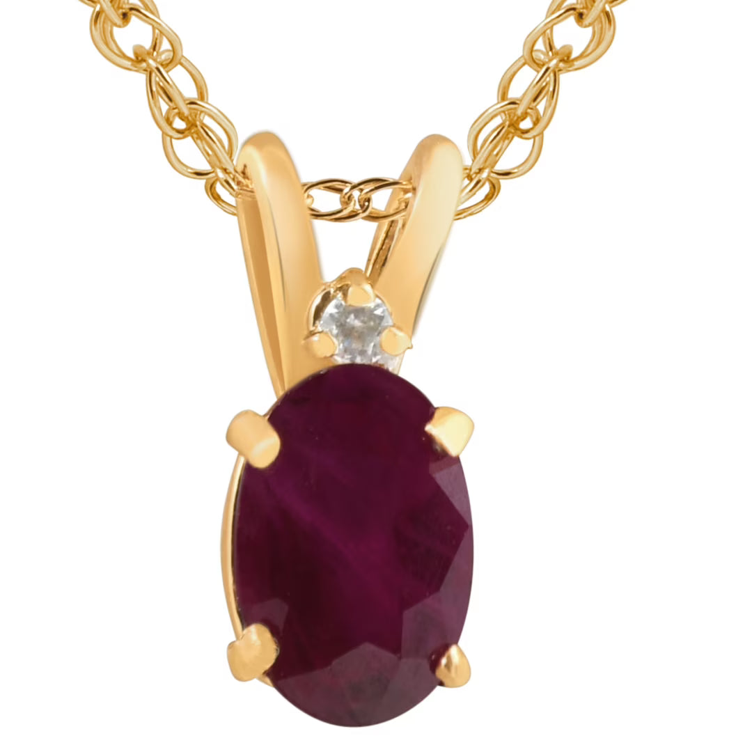 Oval Ruby & Diamond Solitaire Pendant 14 KT Yellow Gold With 18" Chain T76642