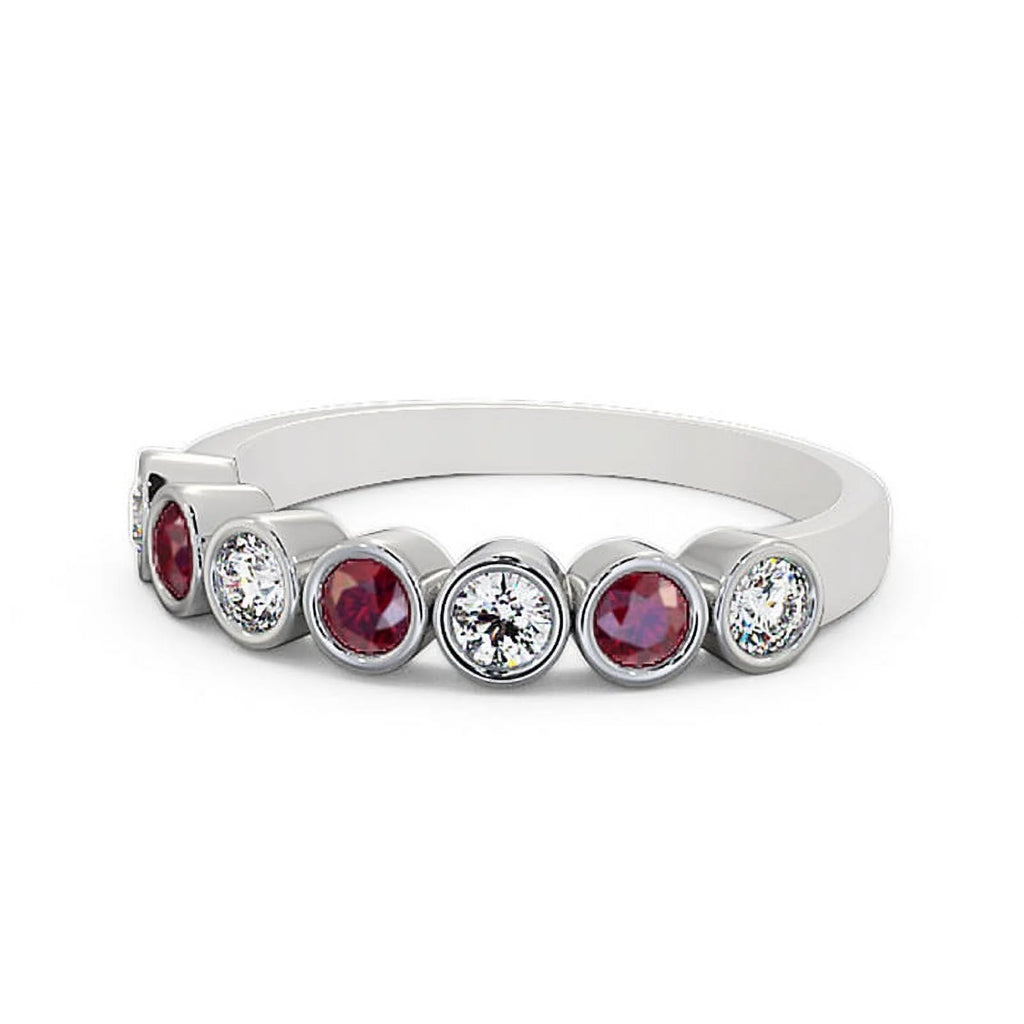 14K White Gold Ruby Diamond Eternity Band T299