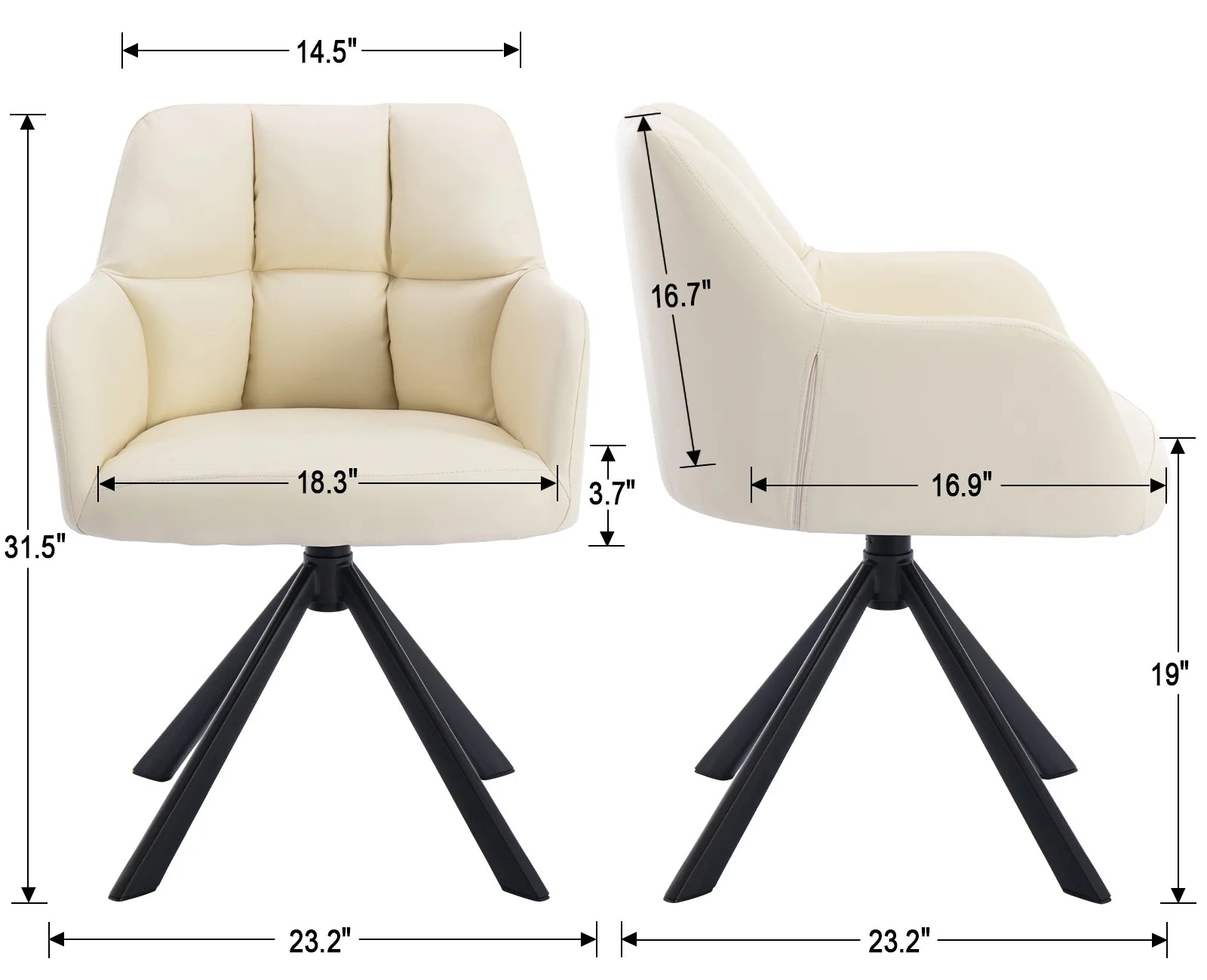 Beige PU Leather Swivel Office Chair with Black Metal Legs N7843