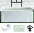 White Fireclay Kitchen Sink with Grid & Strainer C319214