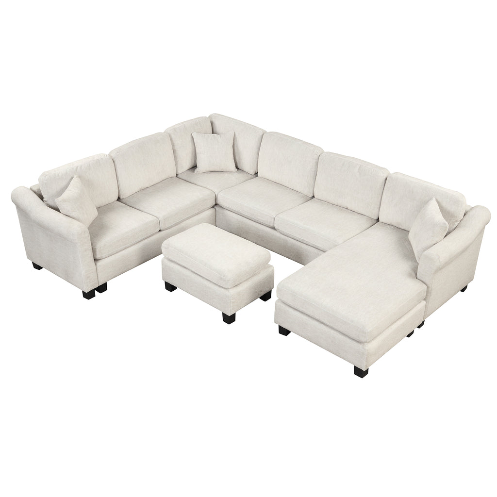 White Velvet Sectional Sofa with Ottoman T2114