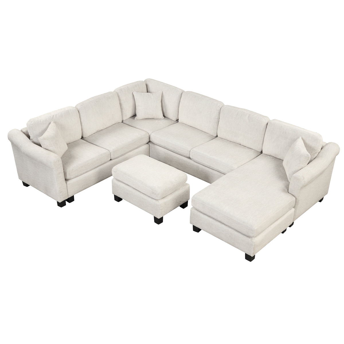 White Velvet Sectional Sofa with Ottoman T2114