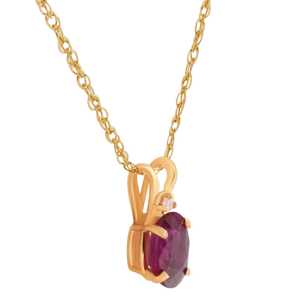 Oval Ruby & Diamond Solitaire Pendant 14 KT Yellow Gold With 18" Chain T76642