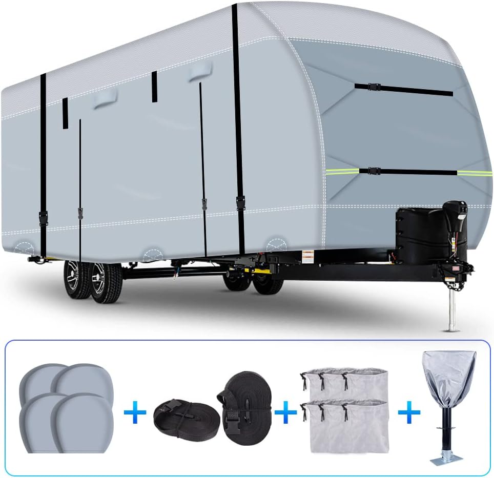 600D Ripstop RV Cover with 4 Tire Covers & Tongue Jack Cover & 6 Gutter Cover N787140