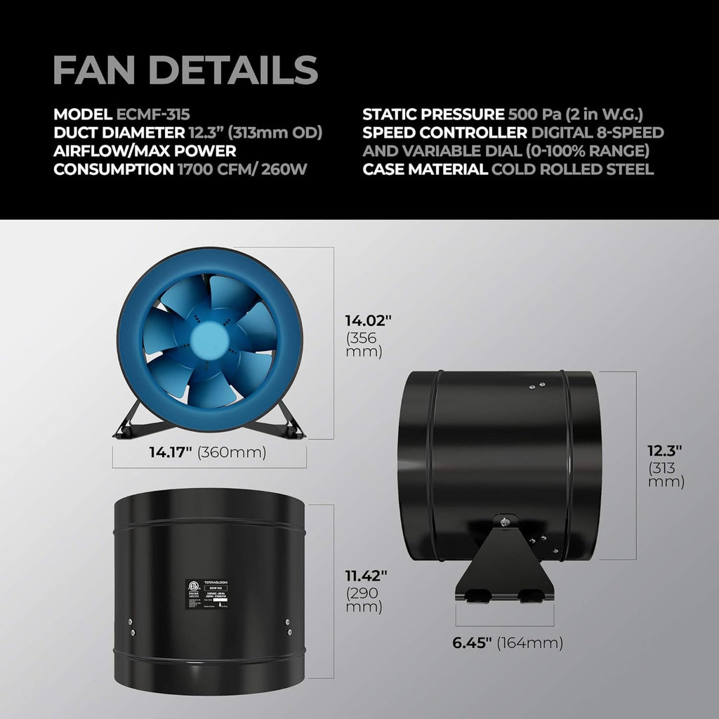 10 Inch Inline Duct Fan with Variable Speed Controller G981