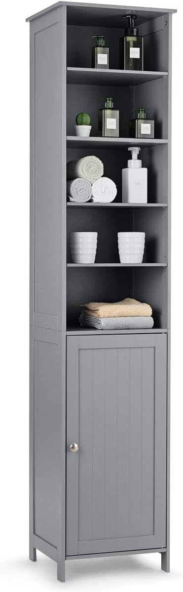 Gray Tall Bathroom Tower Cabinet with Adjustable Shelves B205