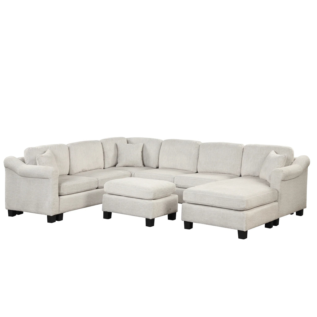 White Velvet Sectional Sofa with Ottoman T2114