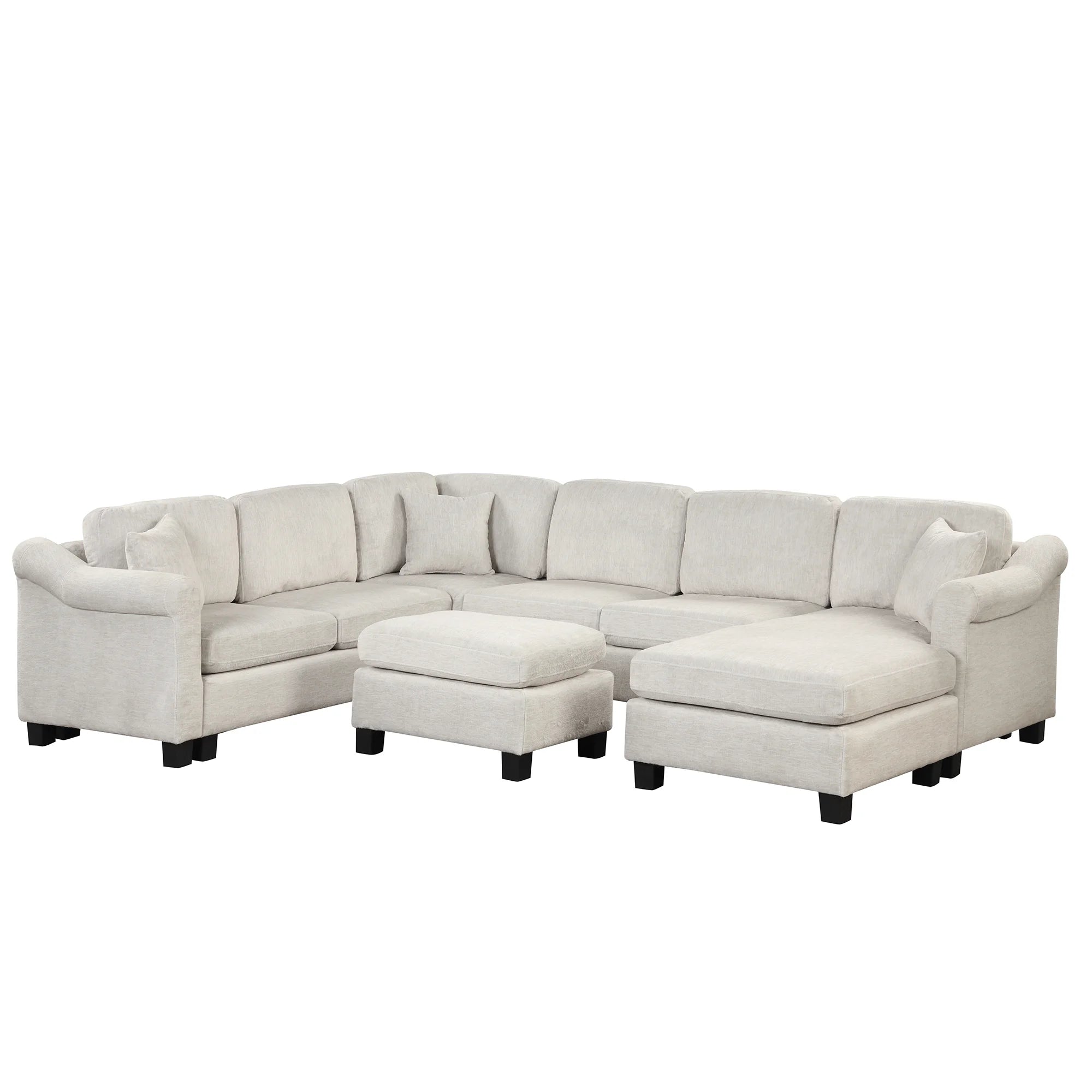 White Velvet Sectional Sofa with Ottoman T2114