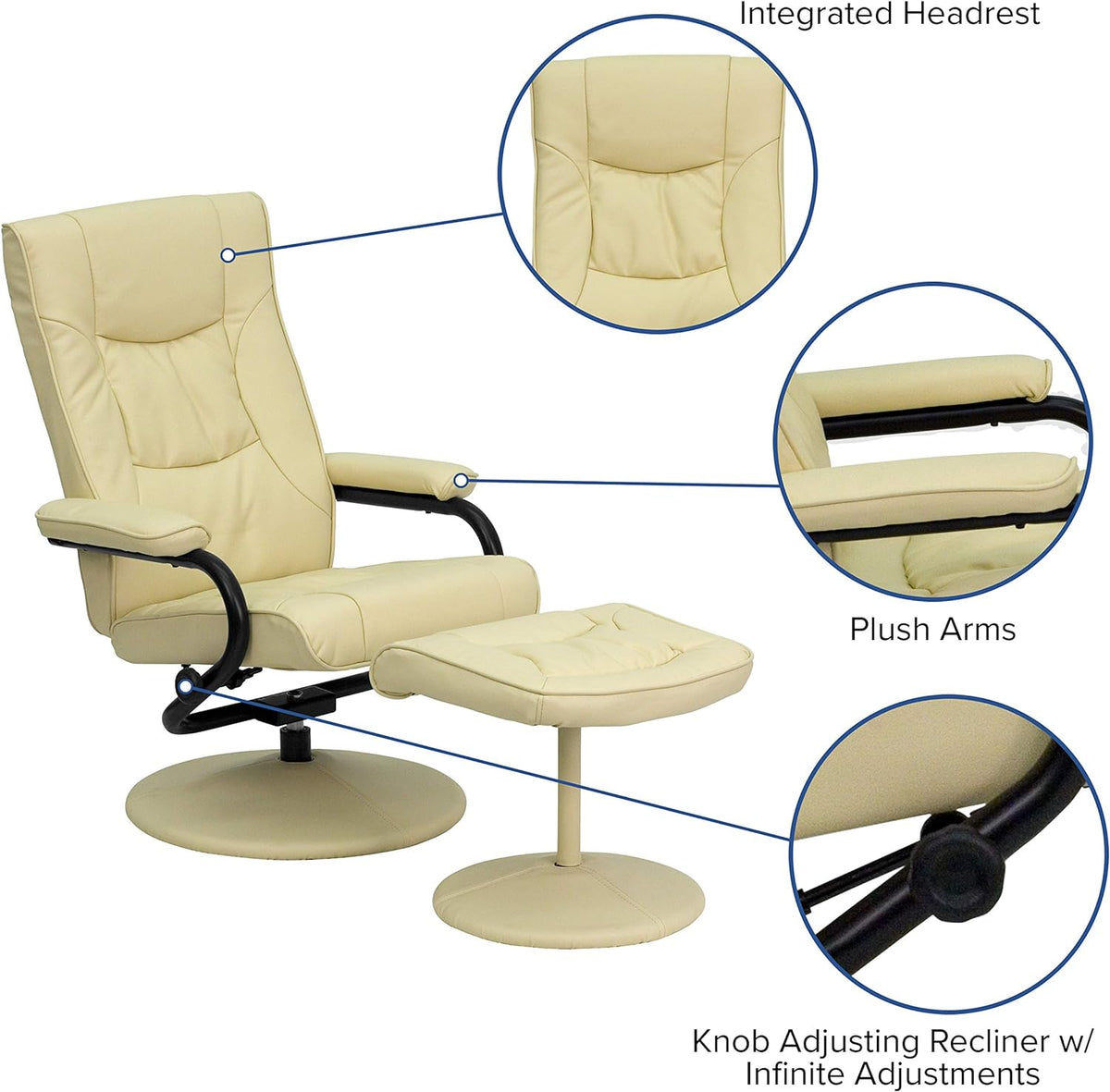 Cream Leathersoft Recliner/Ottoman W75933