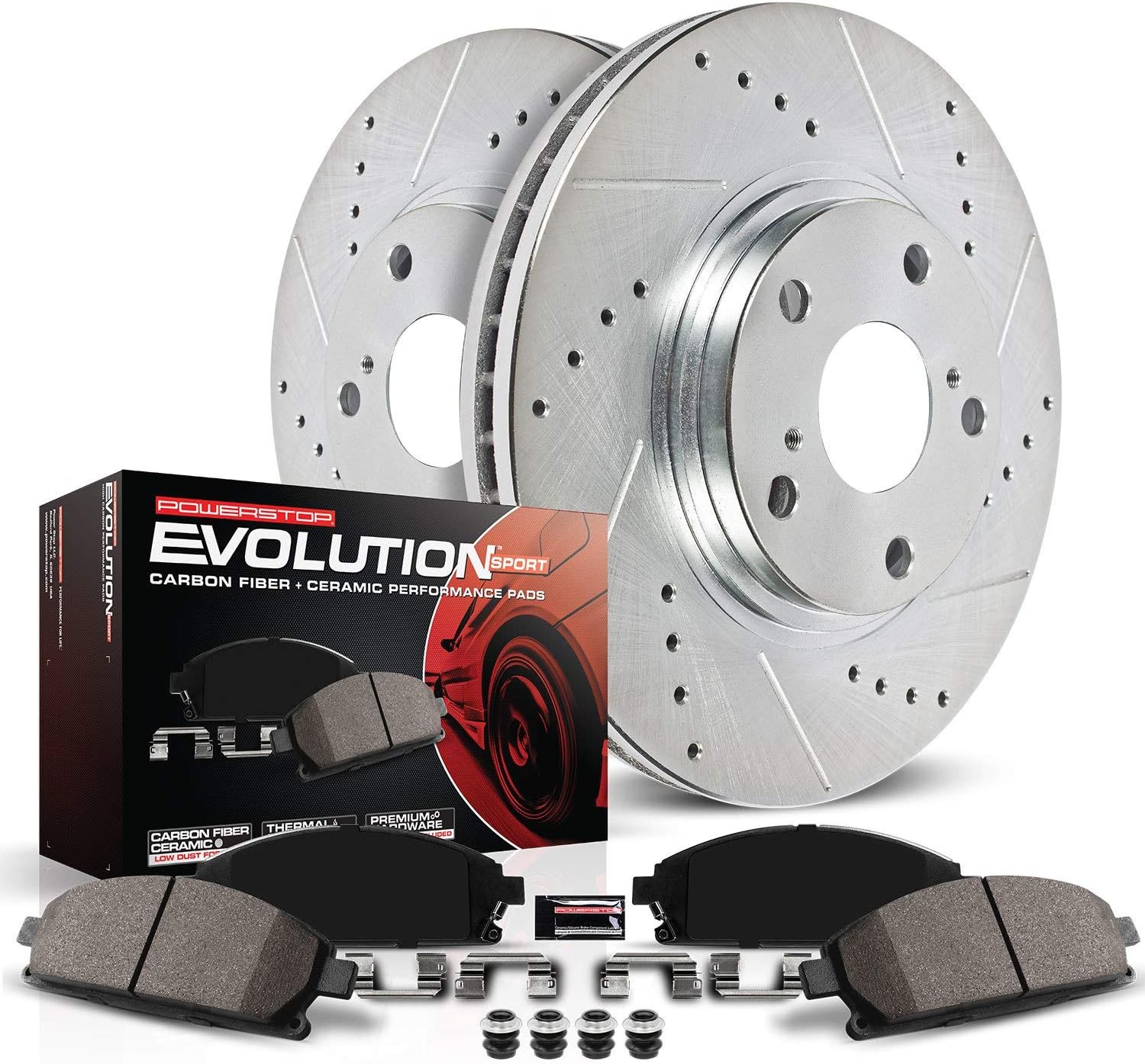 Front Z23 Carbon Fiber Brake Pads with Drilled & Slotted Brake Rotors Kit D3639