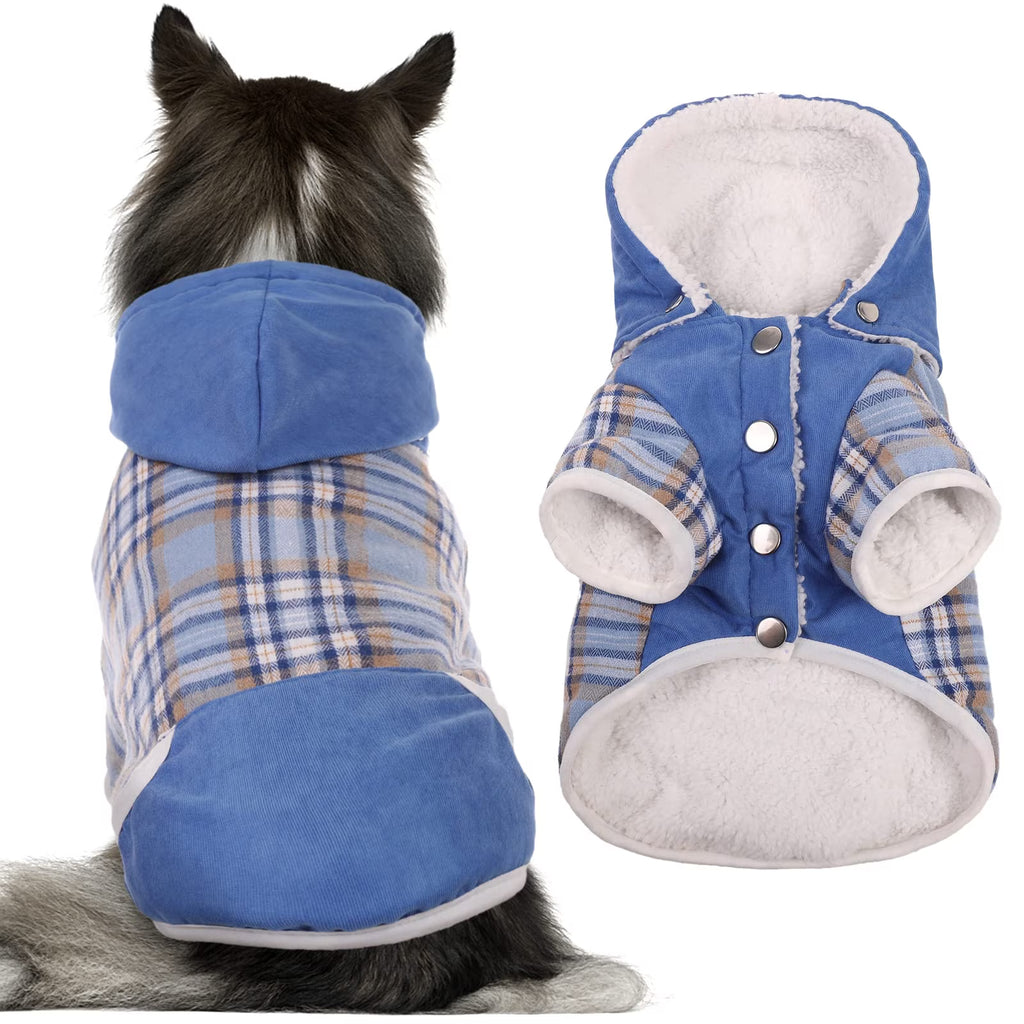 Plaid Dog Winter Coat with Hood Fleece Lining Z55545