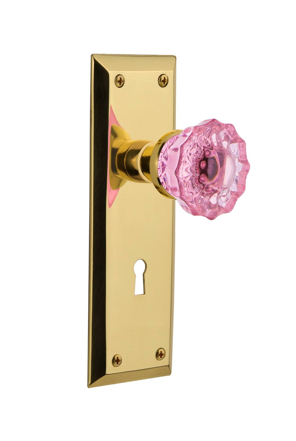 Polished Brass Crystal Pink Glass Door Knob X554