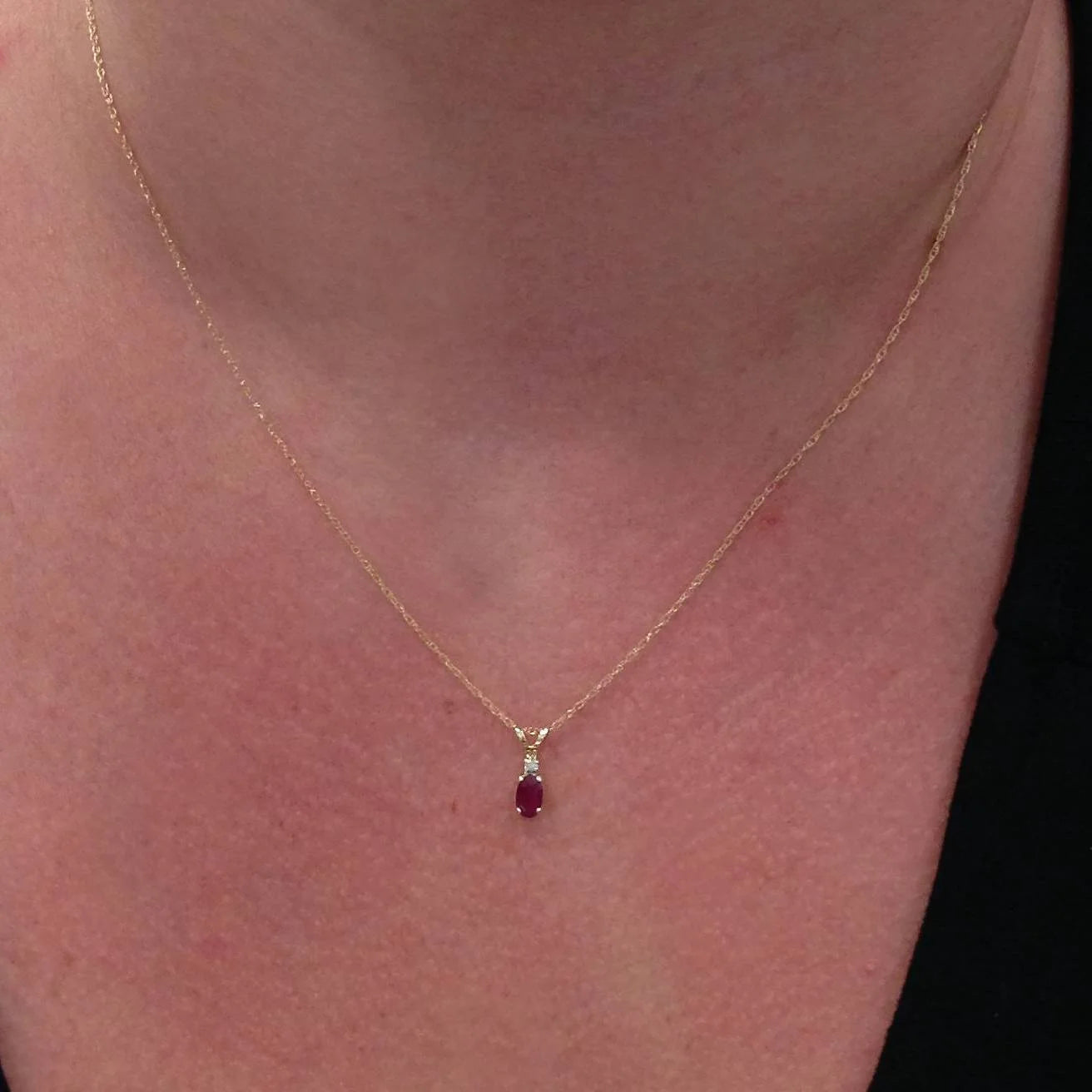 Oval Ruby & Diamond Solitaire Pendant 14 KT Yellow Gold With 18" Chain T76642