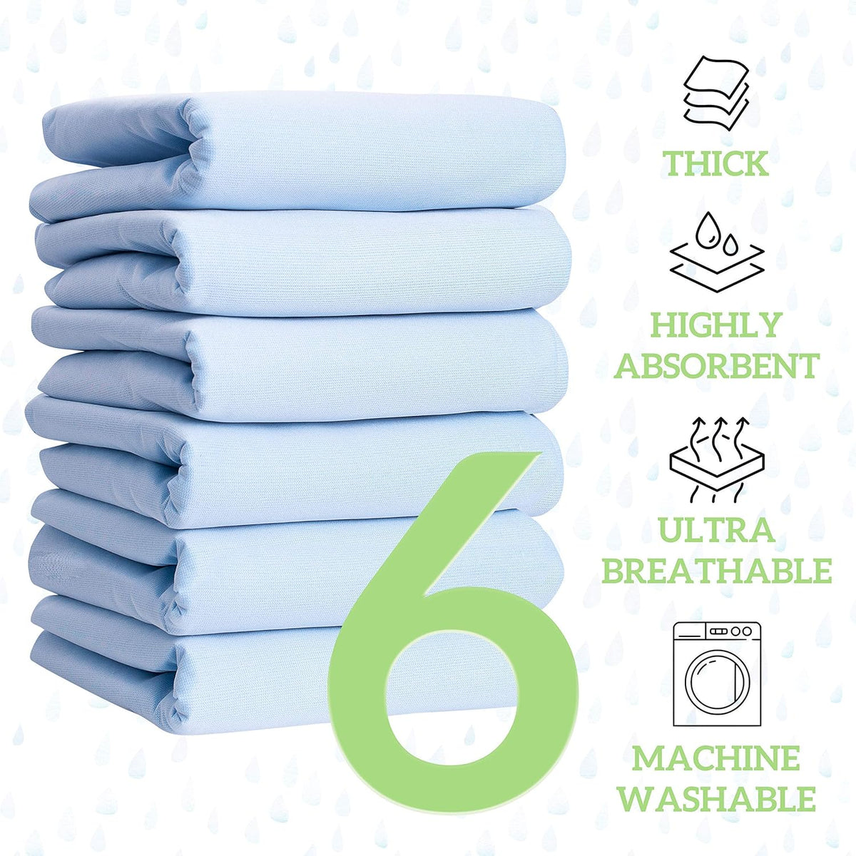 Washable Large Bed Pads, 30 x 34, Pack of 6 O48503