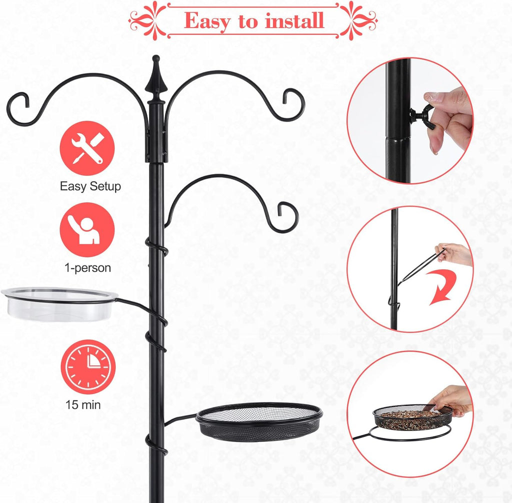 Black 77" Bird Feeder Pole with 5 Prong Base S705