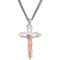 Stainless Steel Cross Crucifix with Rose Gold-Tone Jesus, 24" Chain Z4000