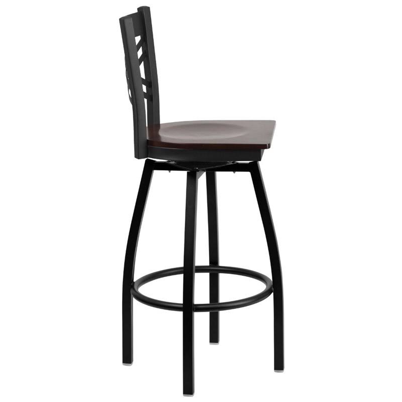 Black and Walnut Metal Swivel Bar Stool J60965