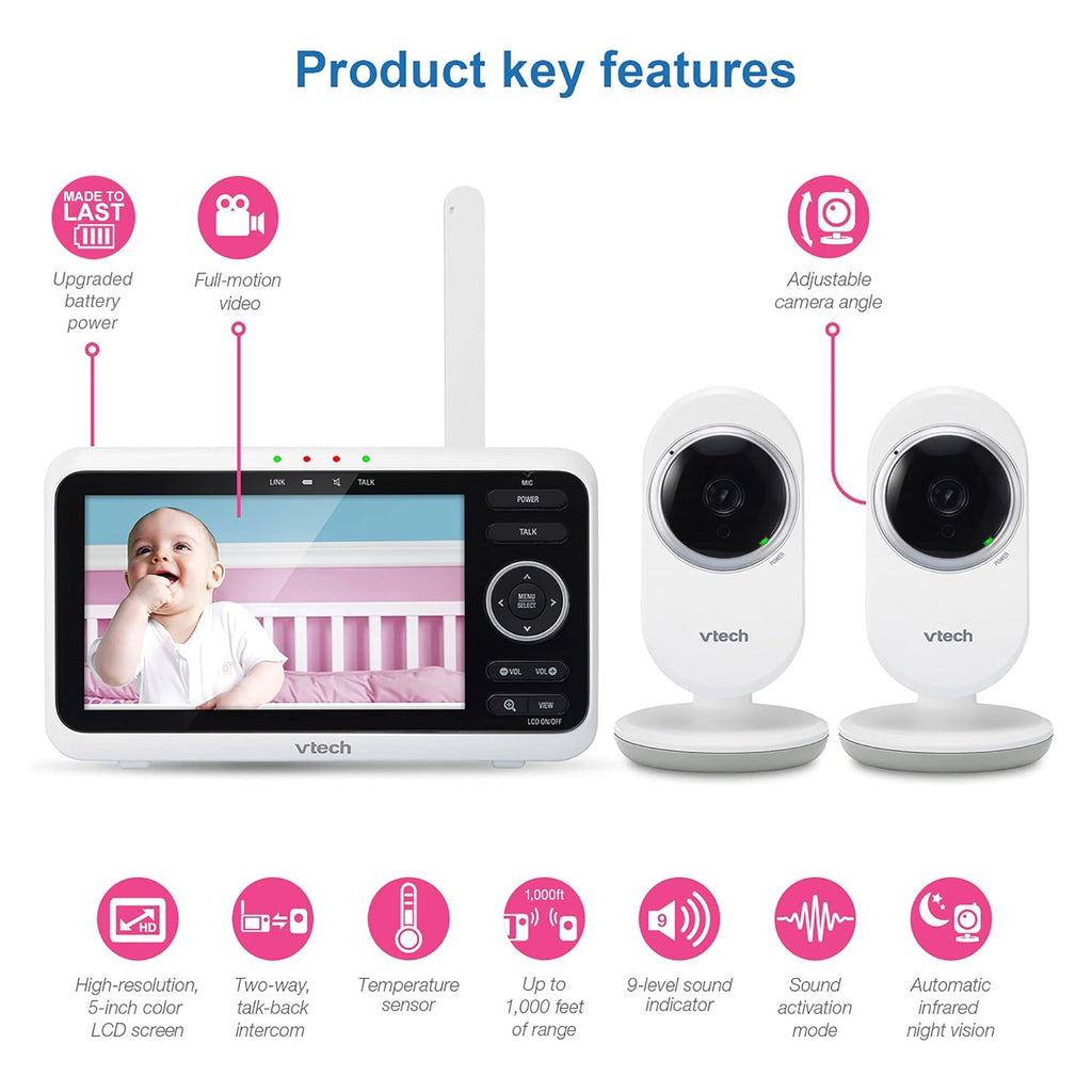 Video Monitor with 5 Screen, 2 Cameras, 1000ft Range, Night Vision, 2-Way Talk G3036