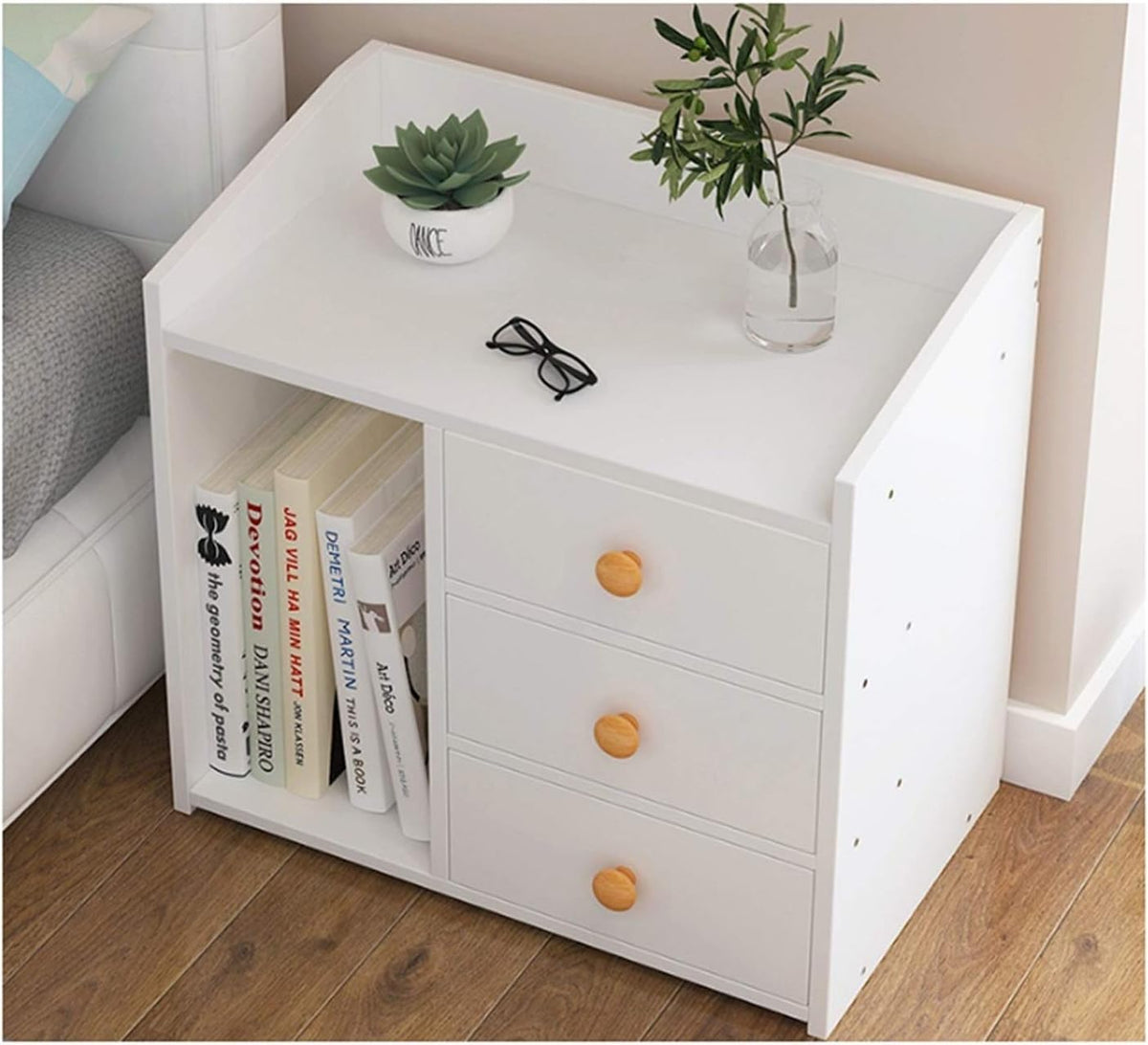 White 3 Drawer Wooden Nightstand with Storage Shelves Q242