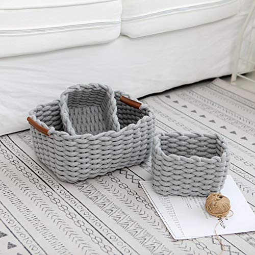 Set of 3 White Cotton Rope Woven Storage Basket D63771