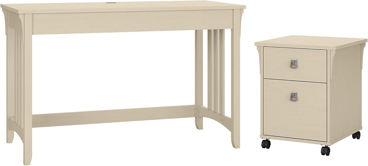 Antique White Writing Desk with 2 Drawer Mobile File Cabinet W134687