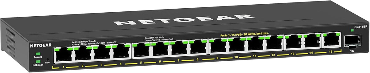 16-Port PoE Gigabit Ethernet Plus Switch with 15 x PoE+ @ 180W, 1 x 1G SFP Port Y7718