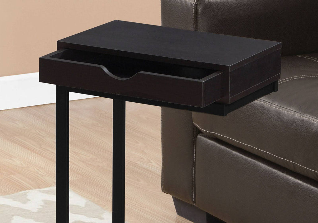 Cappuccino Finish and Black Metal Accent Table F13232