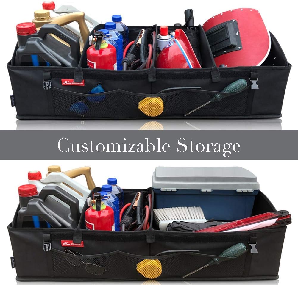 Trunk Organizer with 4 Adjustable Compartments Foldable Portable Car Organizer G63433