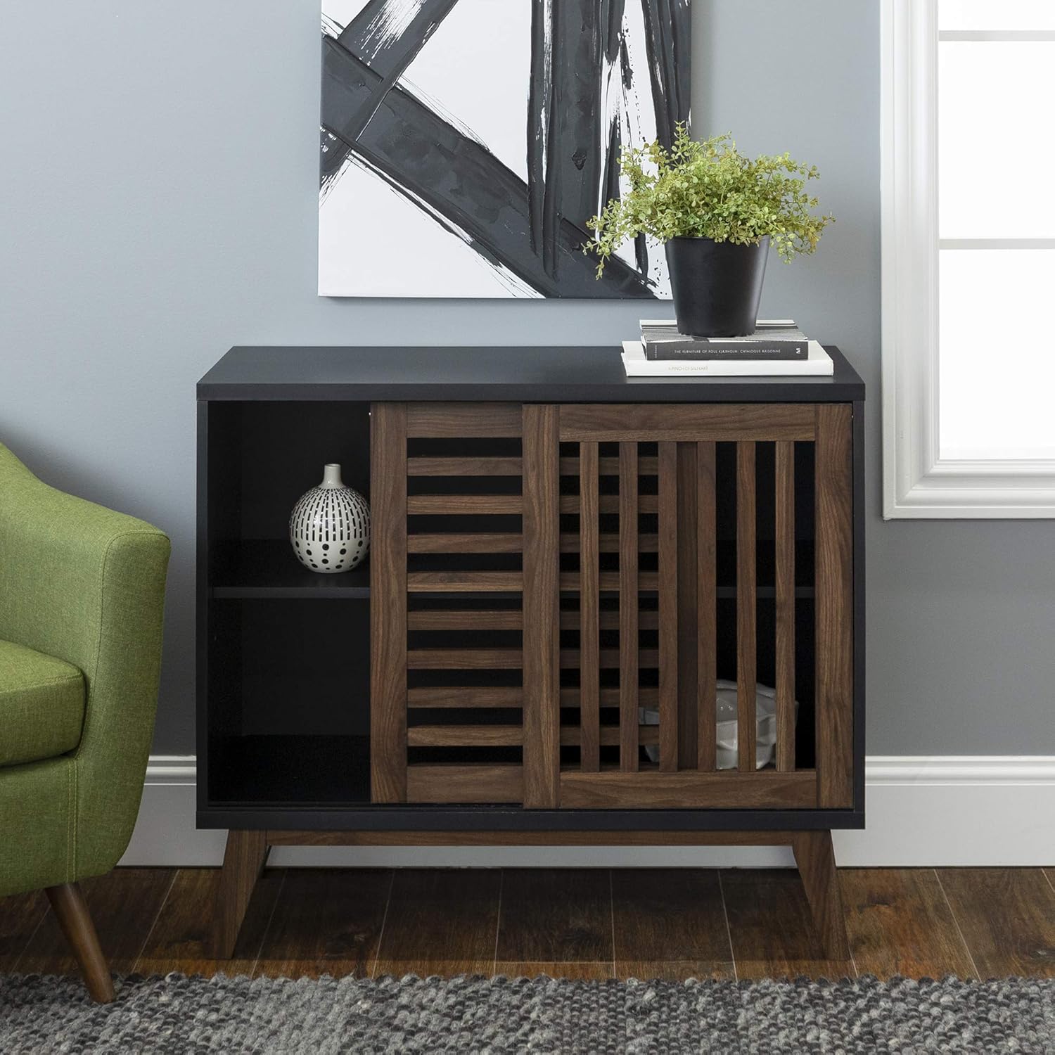 36 Inch Black and Dark Walnut Buffet Cabinet M83536