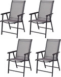 Set of 4 Folding Patio Dining Chairs with Armrest, Metal Frame, Grey I330529