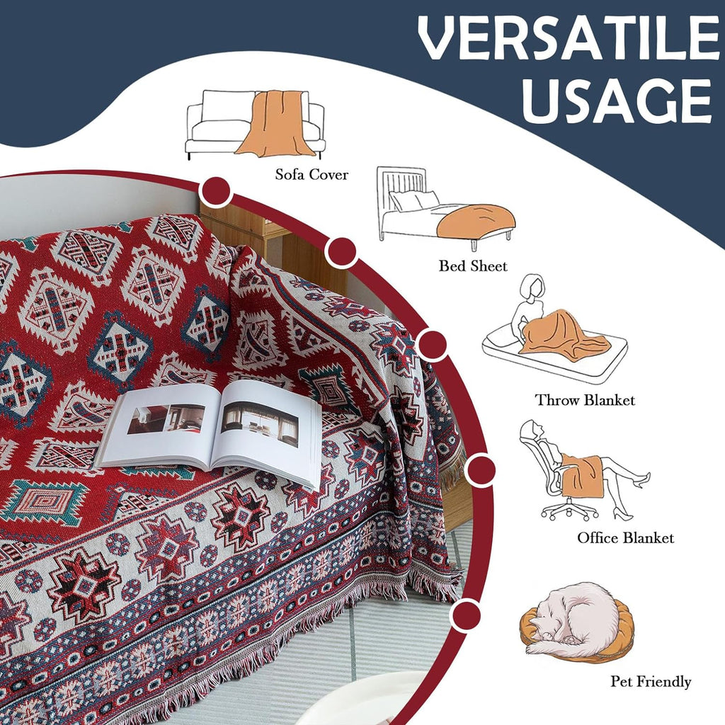 Red Geometric Jacquard Couch Cover, 71" X118" I481011
