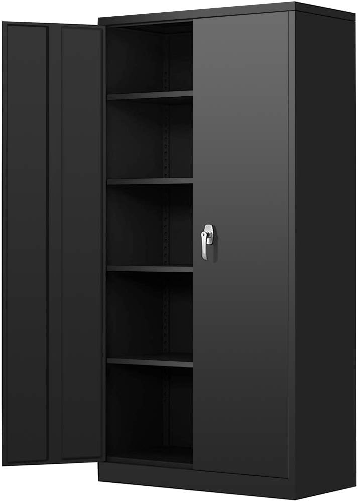 Black Locking Metal Storage Cabinet with 4 Adjustable Shelves Z558