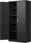 Black Locking Metal Storage Cabinet with 4 Adjustable Shelves Z558