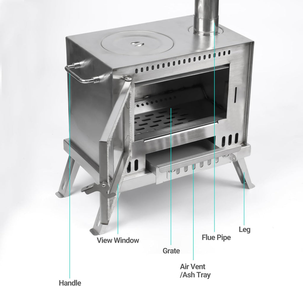 Tent Stove with View Glass, Pipes and Slide Air Intake Valve N12435