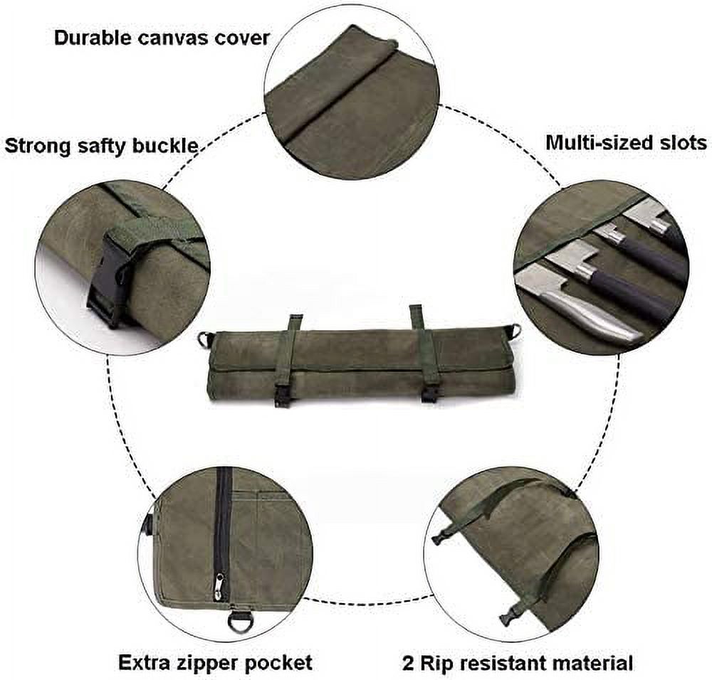 Waxed Canvas Knife Roll Bag with 10 Slots Plus 1 Zipper Pocket J87413