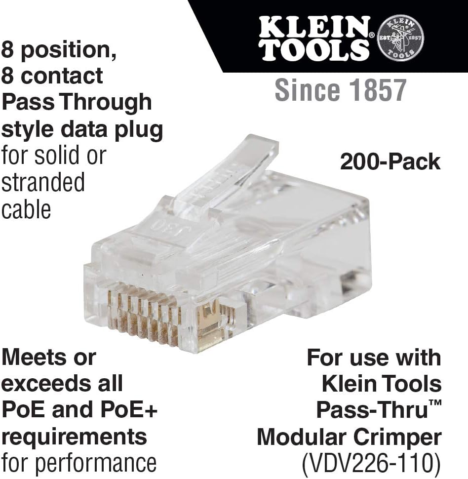 200-Pack Pass-Thru Modular Data Plugs for RJ45 and CAT6 T3793