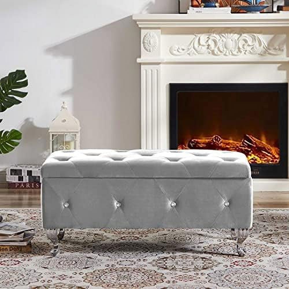 Grey Velvet Ottoman Bench with Flip Top Z37877