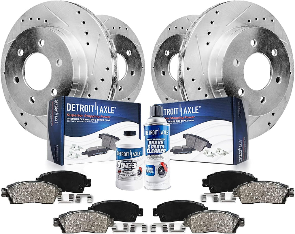 Front & Rear Drilled & Slotted Rotors with Ceramic Pads Brake Kit D72728