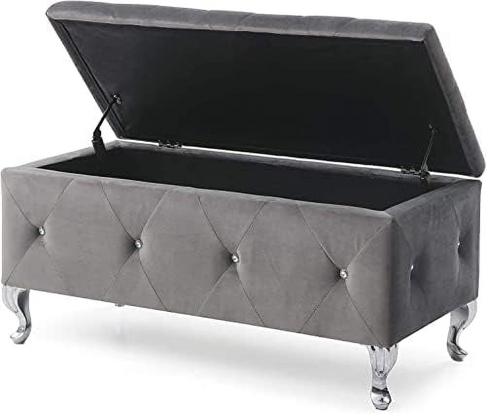 Grey Velvet Ottoman Bench with Flip Top Z37877