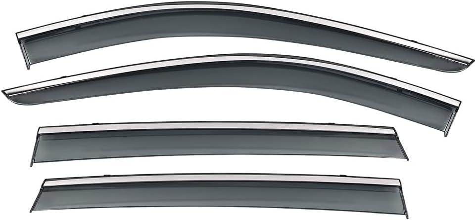 Tape on Polycarbonate Rain Guards Window Visors for Nissan Rogue 2014-2020 with 304 Stainless Steel Trim H7390