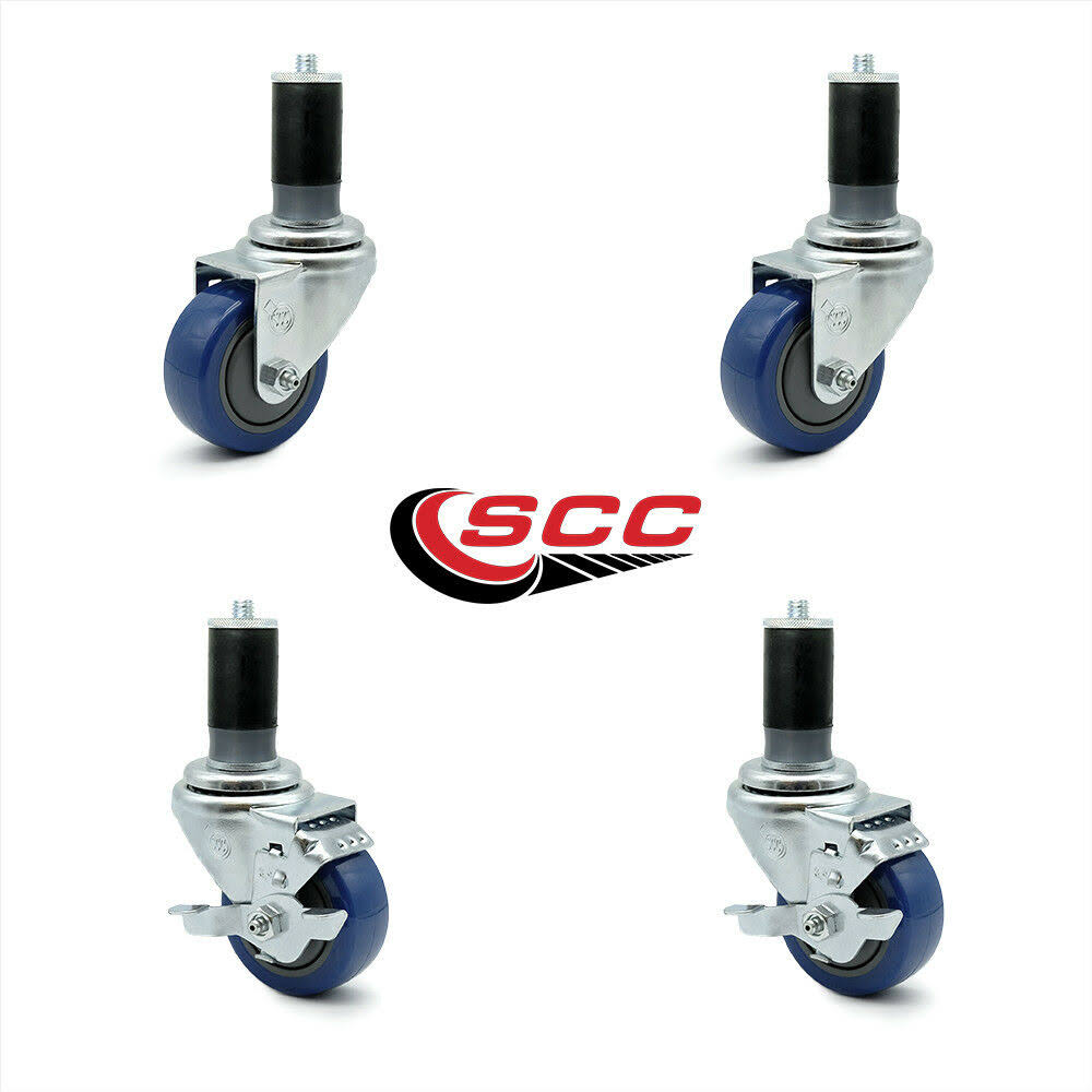 3.5 inch Blue Polyurethane Swivel Caster Set 2 Brake K254634