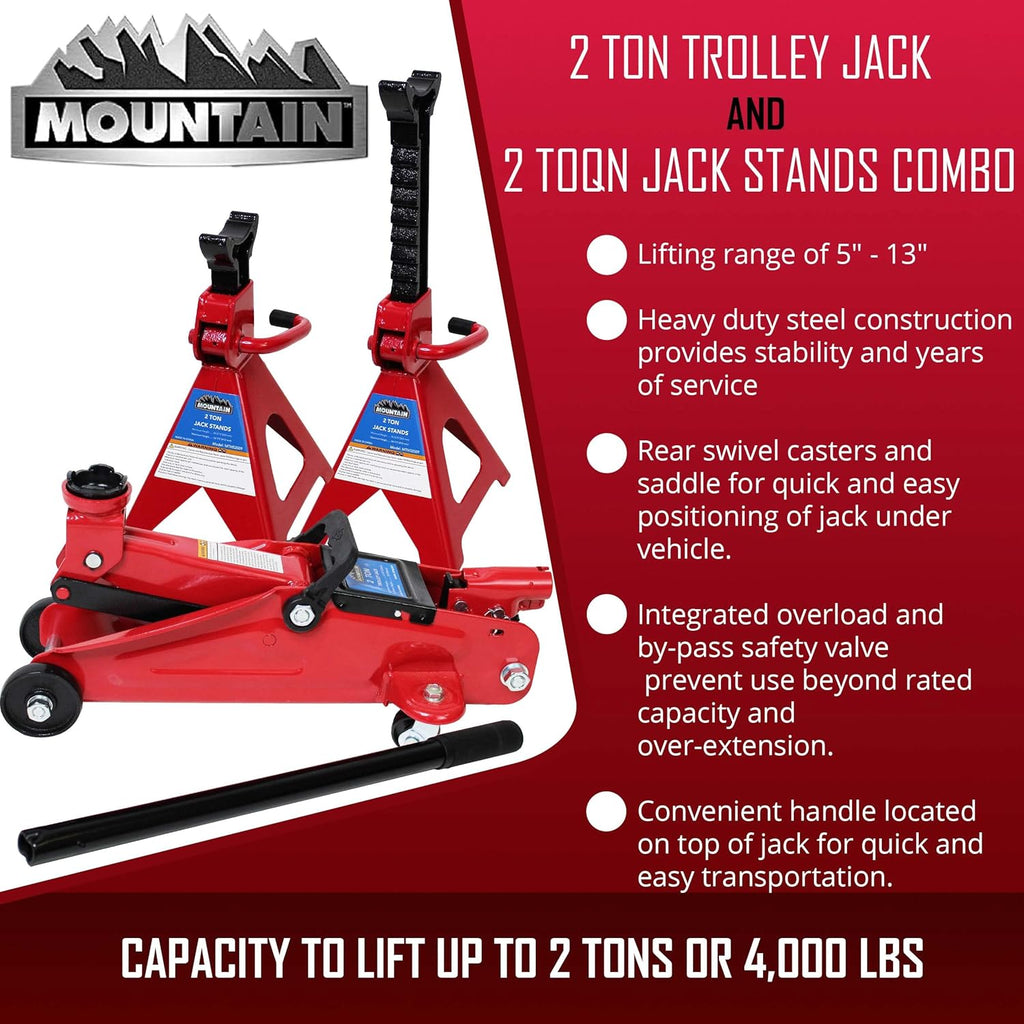 2 Ton Trolley Jack and Jack Stand Combo, Heavy Duty Steel, 4,000 LBS. Capacity B19418