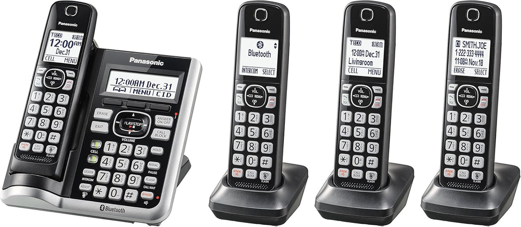 Black/Silver Trim 5 Handsets Cordless Phone System Y19926