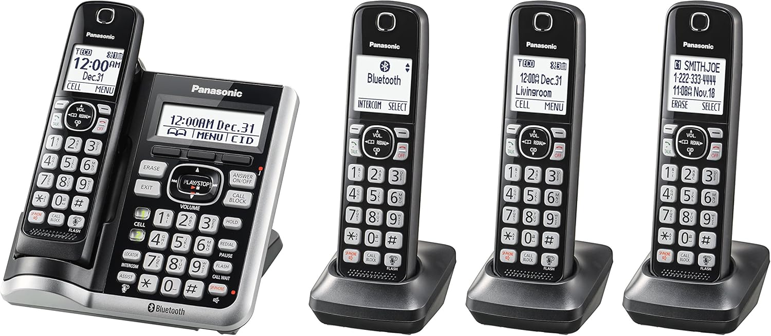 Black/Silver Trim 5 Handsets Cordless Phone System Y19926